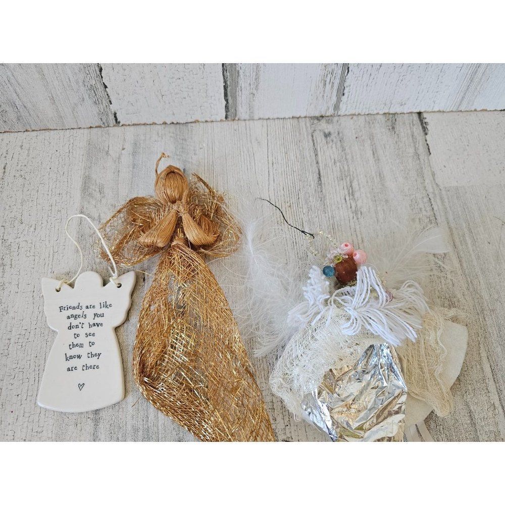 Angel Cherub unique religious ornament set Xmas‎ tree silver white